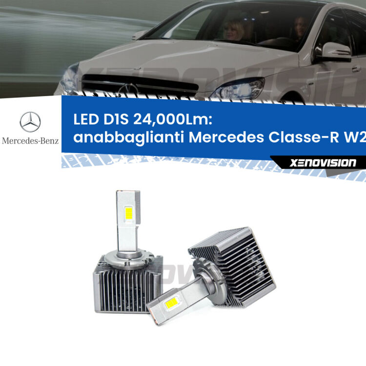Anabbaglianti LED D1S 24,000Lm per Mercedes Classe-R W251, V251 2010 - 2014 <strong>Lampade conversione a LED specifiche per Mercedes Classe-R</strong> W251, V251 2010 - 2014 con fari D1S xenon di serie. Lampade Canbus da 24.000Lumen, Qualità Massima.