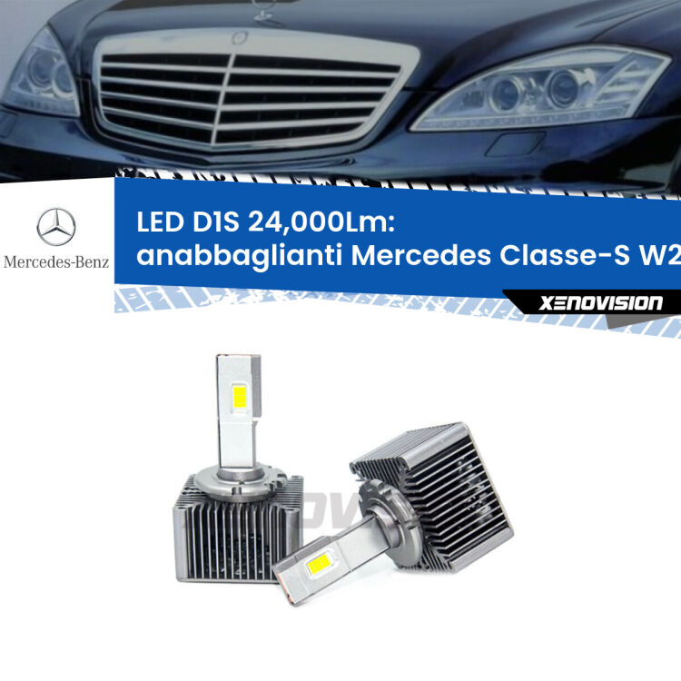 Anabbaglianti LED D1S 24,000Lm per Mercedes Classe-S W221 2005 - 2013 <strong>Lampade conversione a LED specifiche per Mercedes Classe-S</strong> W221 2005 - 2013 con fari D1S xenon di serie. Lampade Canbus da 24.000Lumen, Qualità Massima.