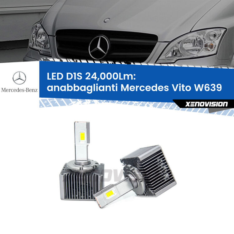 0 Anabbaglianti LED D1S 24,000Lm per Mercedes Vito W639 2003 - 2012 <strong>Lampade conversione a LED specifiche per Mercedes Vito</strong> W639 2003 - 2012 con fari D1S xenon di serie. Lampade Canbus da 24.000Lumen, Qualità Massima.
