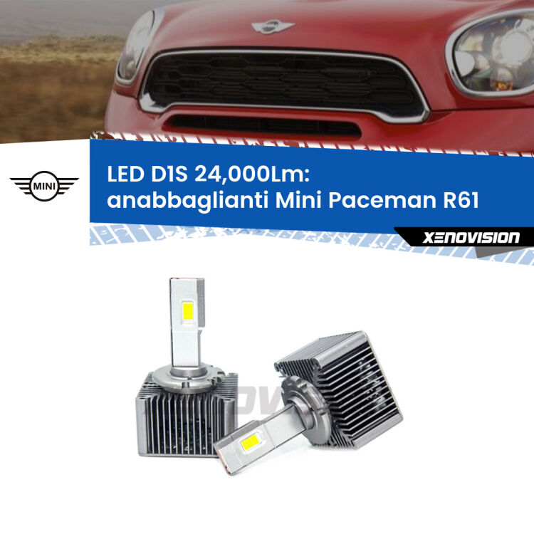 0 Anabbaglianti LED D1S 24,000Lm per Mini Paceman R61 2012 - 2016 <strong>Lampade conversione a LED specifiche per Mini Paceman</strong> R61 2012 - 2016 con fari D1S xenon di serie. Lampade Canbus da 24.000Lumen, Qualità Massima.
