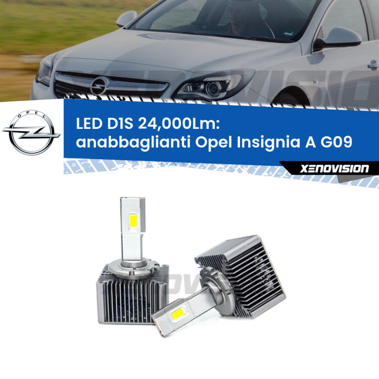 <strong>Lampade conversione a LED specifiche per Opel Insignia A</strong> G09 2008 - 2013 con fari D1S xenon di serie. Lampade Canbus da 24.000Lumen, Qualità Massima.