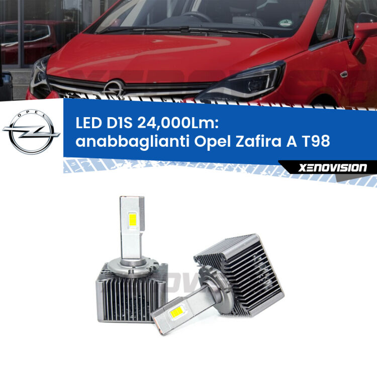 0 Anabbaglianti LED D1S 24,000Lm per Opel Zafira A T98 2003 - 2005 <strong>Lampade conversione a LED specifiche per Opel Zafira A</strong> T98 2003 - 2005 con fari D1S xenon di serie. Lampade Canbus da 24.000Lumen, Qualità Massima.