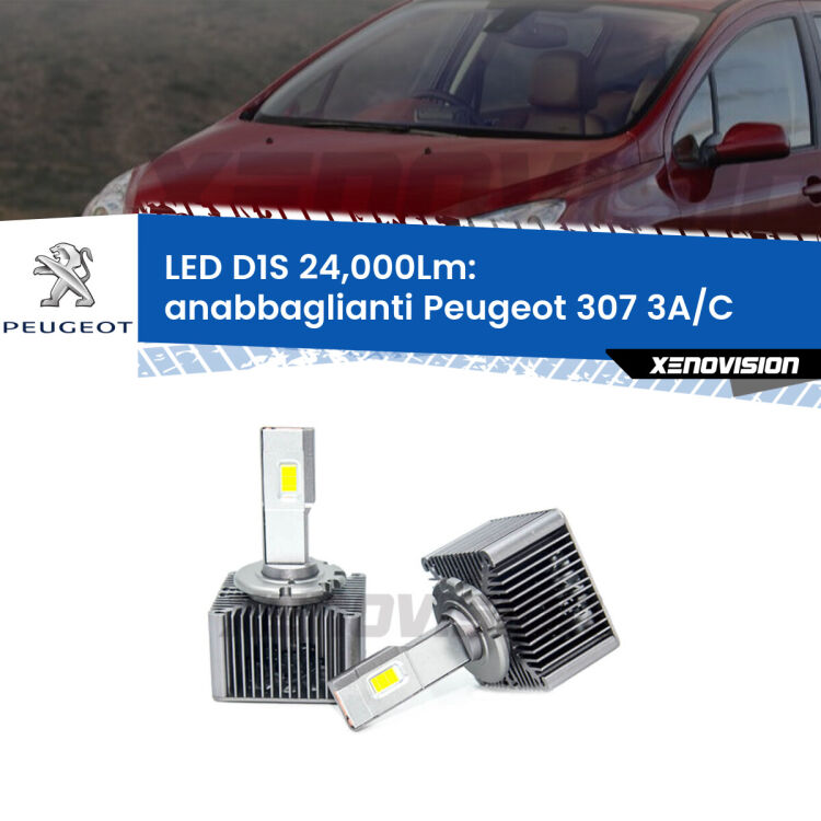<strong>Lampade conversione a LED specifiche per Peugeot 307</strong> 3A/C 2000 - 2009 con fari D1S xenon di serie. Lampade Canbus da 24.000Lumen, Qualità Massima.