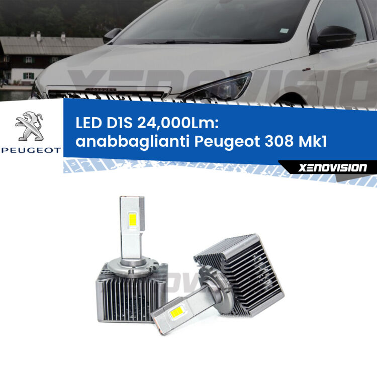 <strong>Lampade conversione a LED specifiche per Peugeot 308</strong> Mk1 2007 - 2012 con fari D1S xenon di serie. Lampade Canbus da 24.000Lumen, Qualità Massima.