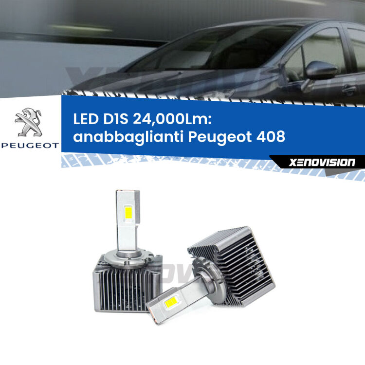 <strong>Lampade conversione a LED specifiche per Peugeot 408</strong>  2010 in poi con fari D1S xenon di serie. Lampade Canbus da 24.000Lumen, Qualità Massima.