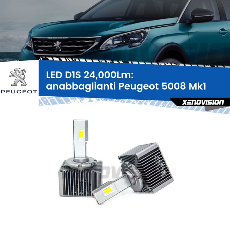 <strong>Lampade conversione a LED specifiche per Peugeot 5008</strong> Mk1 2009 - 2016 con fari D1S xenon di serie. Lampade Canbus da 24.000Lumen, Qualità Massima.