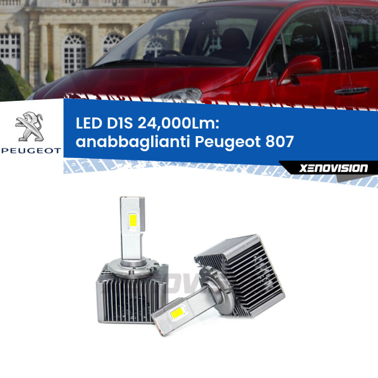 <strong>Lampade conversione a LED specifiche per Peugeot 807</strong>  2002 - 2010 con fari D1S xenon di serie. Lampade Canbus da 24.000Lumen, Qualità Massima.