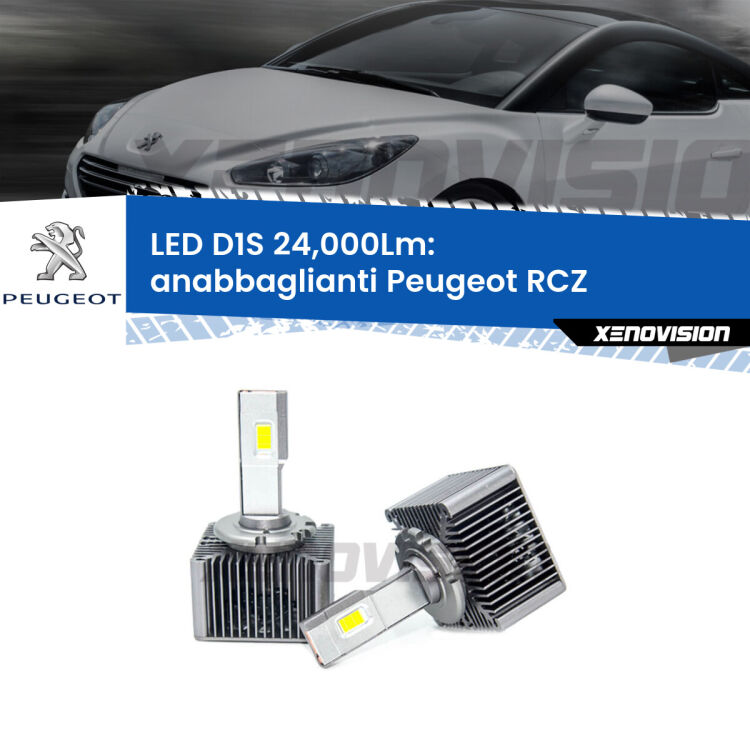 <strong>Lampade conversione a LED specifiche per Peugeot RCZ</strong>  2010 - 2015 con fari D1S xenon di serie. Lampade Canbus da 24.000Lumen, Qualità Massima.