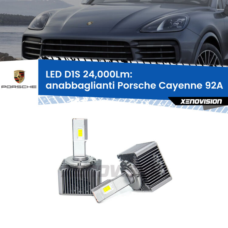 Anabbaglianti LED D1S 24,000Lm per Porsche Cayenne 92A 2010 - 2014 <strong>Lampade conversione a LED specifiche per Porsche Cayenne</strong> 92A 2010 - 2014 con fari D1S xenon di serie. Lampade Canbus da 24.000Lumen, Qualità Massima.