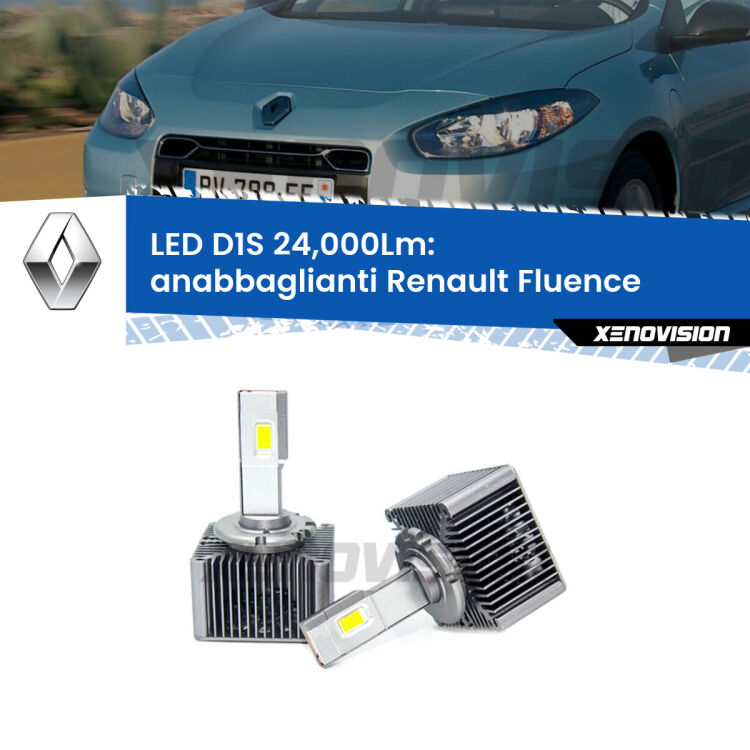 <strong>Lampade conversione a LED specifiche per Renault Fluence</strong>  2010 - 2015 con fari D1S xenon di serie. Lampade Canbus da 24.000Lumen, Qualità Massima.
