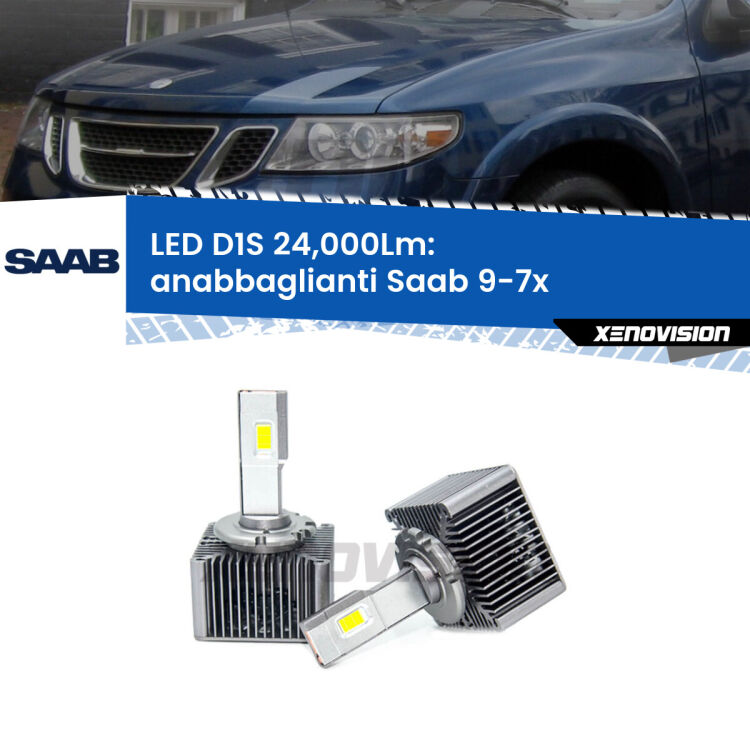 <strong>Lampade conversione a LED specifiche per Saab 9-7x</strong>  2004 - 2008 con fari D1S xenon di serie. Lampade Canbus da 24.000Lumen, Qualità Massima.