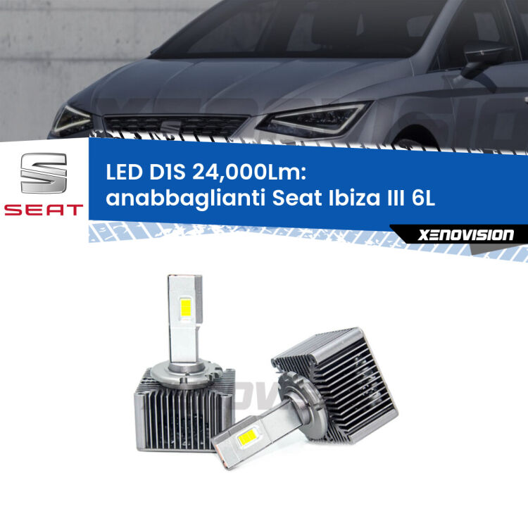0 Anabbaglianti LED D1S 24,000Lm per Seat Ibiza III 6L 2002 - 2009 <strong>Lampade conversione a LED specifiche per Seat Ibiza III</strong> 6L 2002 - 2009 con fari D1S xenon di serie. Lampade Canbus da 24.000Lumen, Qualità Massima.