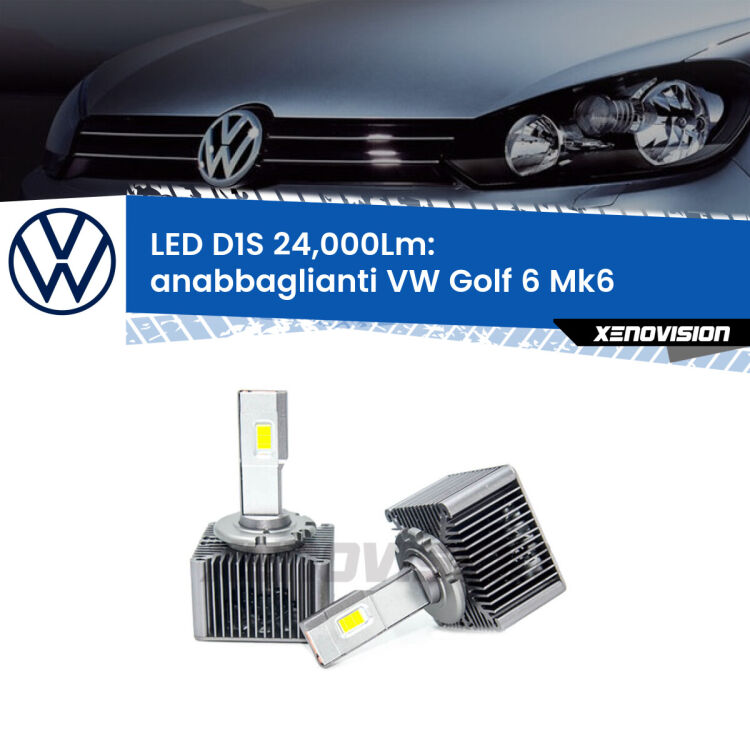 <strong>Lampade conversione a LED specifiche per VW Golf 6</strong> Mk6 2008 - 2011 con fari D1S xenon di serie. Lampade Canbus da 24.000Lumen, Qualità Massima.