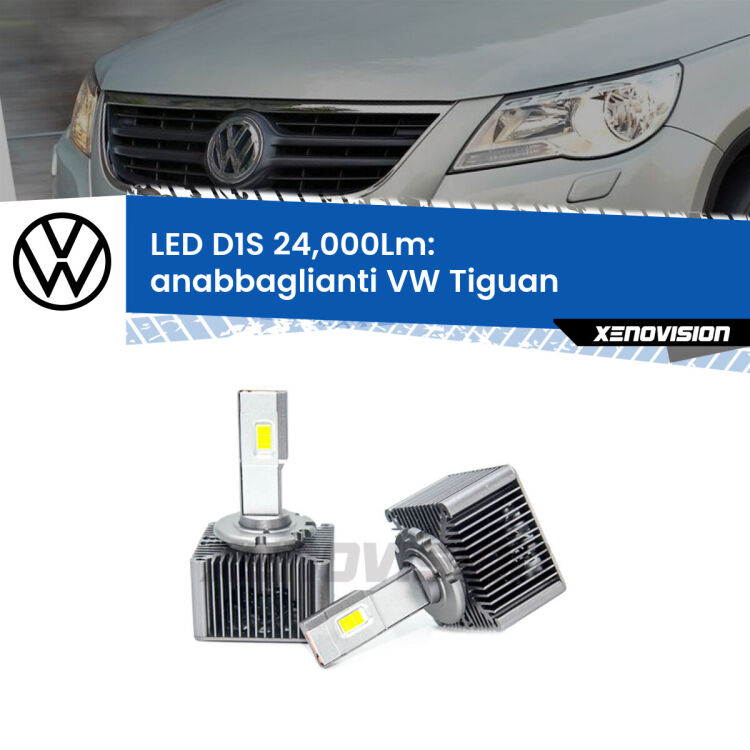 Anabbaglianti LED D1S 24,000Lm per VW Tiguan  2007 - 2011 <strong>Lampade conversione a LED specifiche per VW Tiguan</strong>  2007 - 2011 con fari D1S xenon di serie. Lampade Canbus da 24.000Lumen, Qualità Massima.