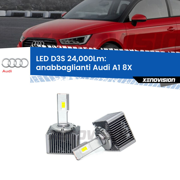 <strong>Kit trasformazione a LED per fari xenon di serie Audi A1</strong> 8X 2010 - 2018. Lampade <strong>D3S</strong> Plug&Play no-errori 24.000Lumen da Xenovision.