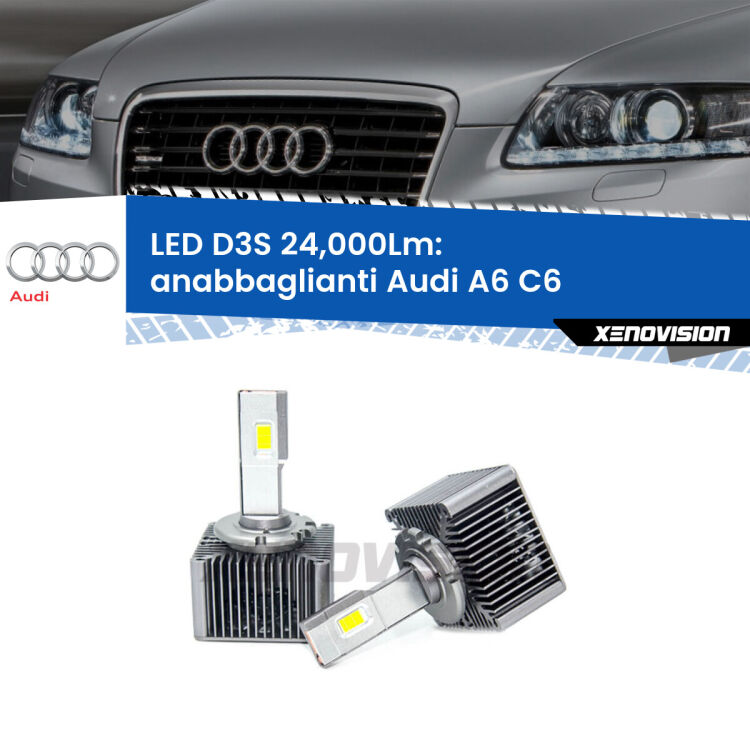 <strong>Kit trasformazione a LED per fari xenon di serie Audi A6</strong> C6 2009 - 2011. Lampade <strong>D3S</strong> Plug&Play no-errori 24.000Lumen da Xenovision.