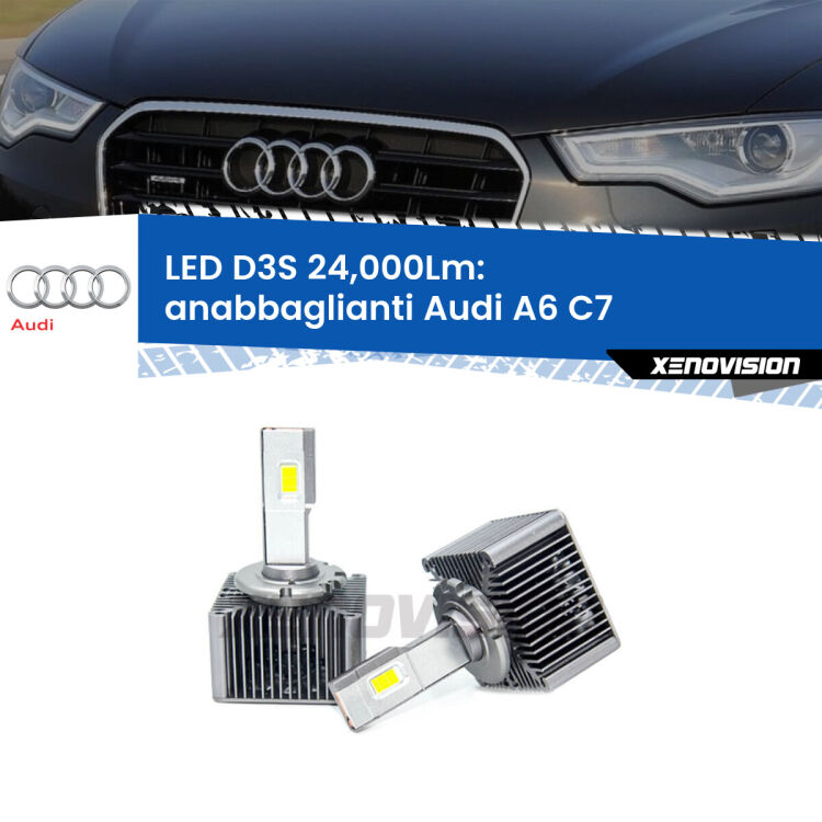 <strong>Kit trasformazione a LED per fari xenon di serie Audi A6</strong> C7 2010 - 2014. Lampade <strong>D3S</strong> Plug&Play no-errori 24.000Lumen da Xenovision.