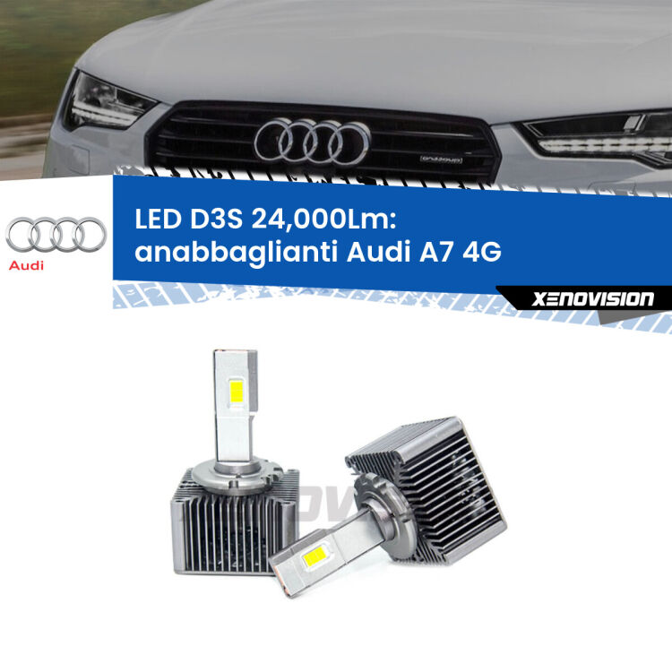 <strong>Kit trasformazione a LED per fari xenon di serie Audi A7</strong> 4G 2010 - 2018. Lampade <strong>D3S</strong> Plug&Play no-errori 24.000Lumen da Xenovision.