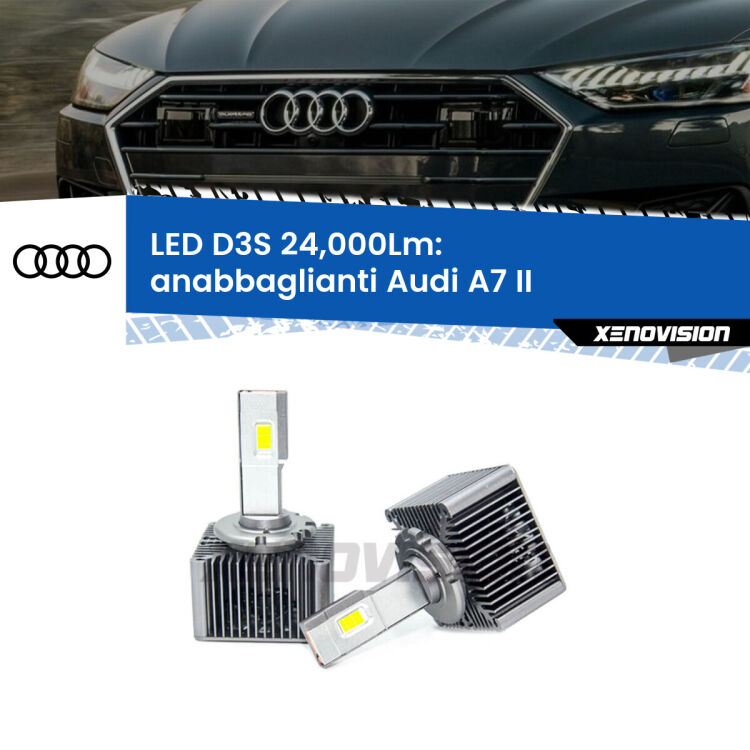 0 Anabbaglianti LED D3S per Audi A7 II 2019 in poi 24,000Lumen Canbus <strong>Kit trasformazione a LED per fari xenon di serie Audi A7</strong> II 2019 in poi. Lampade <strong>D3S</strong> Plug&Play no-errori 24.000Lumen da Xenovision.