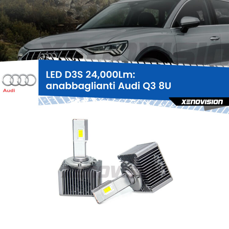 <strong>Kit trasformazione a LED per fari xenon di serie Audi Q3</strong> 8U 2011 - 2014. Lampade <strong>D3S</strong> Plug&Play no-errori 24.000Lumen da Xenovision.