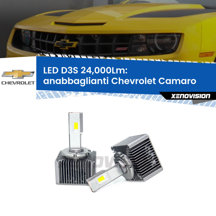 <strong>Kit trasformazione a LED per fari xenon di serie Chevrolet Camaro</strong>  2011 - 2015. Lampade <strong>D3S</strong> Plug&Play no-errori 24.000Lumen da Xenovision.