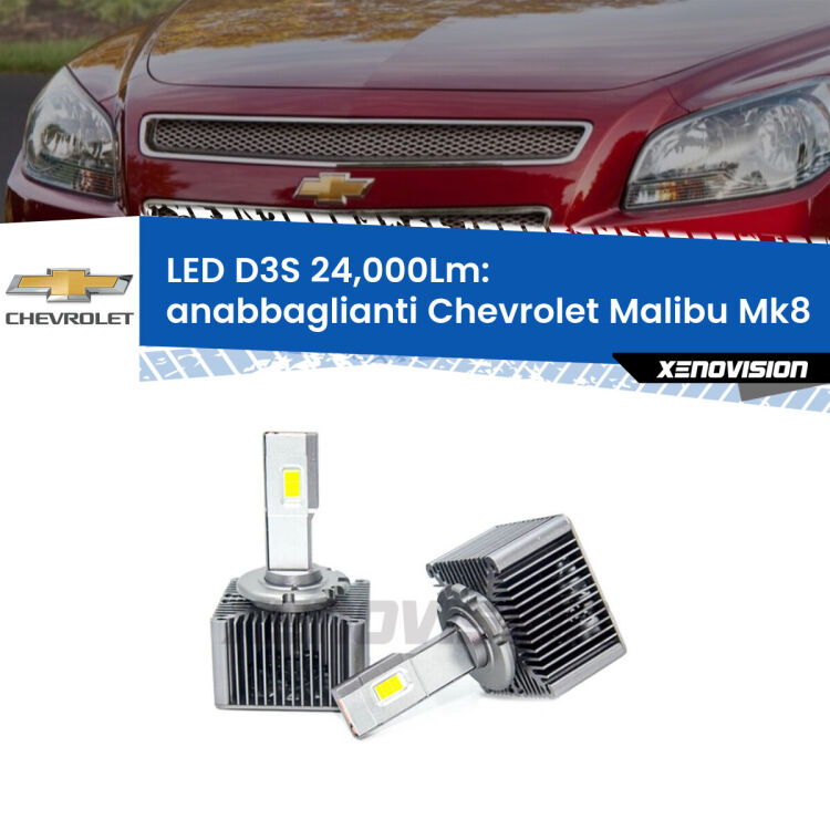 <strong>Kit trasformazione a LED per fari xenon di serie Chevrolet Malibu</strong> Mk8 2012 - 2015. Lampade <strong>D3S</strong> Plug&Play no-errori 24.000Lumen da Xenovision.