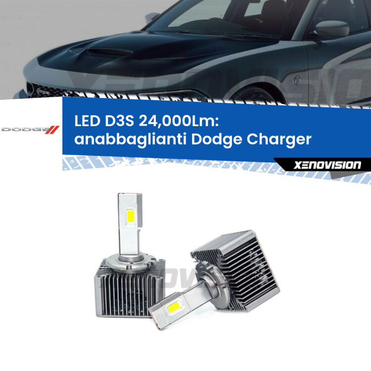 <strong>Kit trasformazione a LED per fari xenon di serie Dodge Charger</strong>  2011 - 2014. Lampade <strong>D3S</strong> Plug&Play no-errori 24.000Lumen da Xenovision.