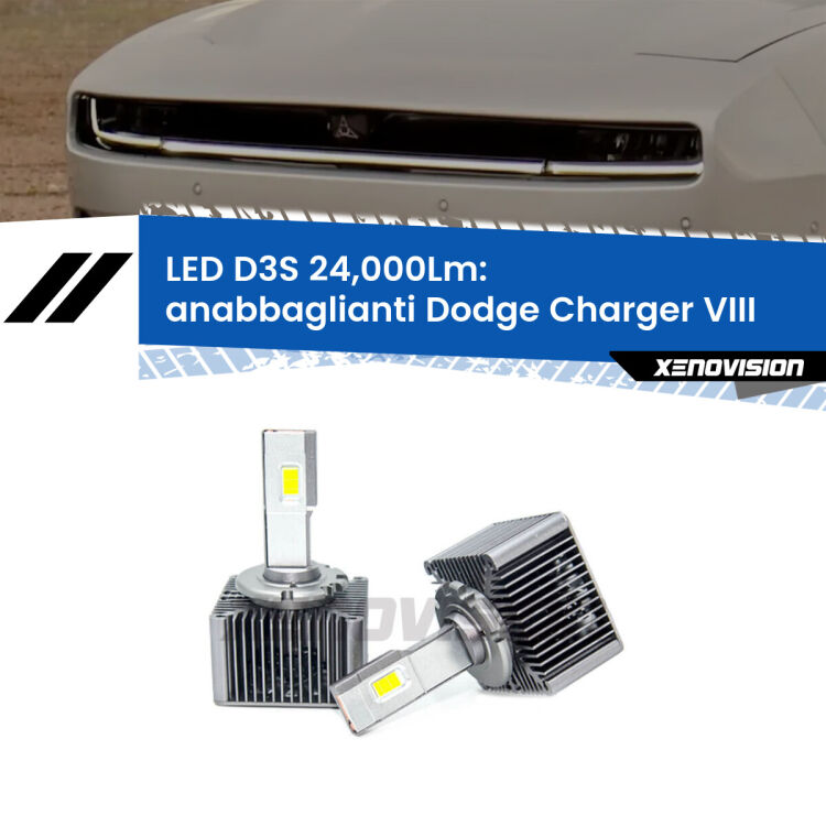 Anabbaglianti LED D3S per Dodge Charger VIII 2024 in poi 24,000Lumen Canbus <strong>Kit trasformazione a LED per fari xenon di serie Dodge Charger</strong> VIII 2024 in poi. Lampade <strong>D3S</strong> Plug&Play no-errori 24.000Lumen da Xenovision.