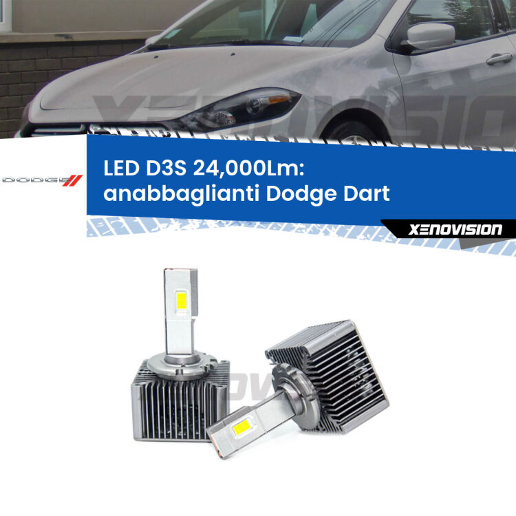 <strong>Kit trasformazione a LED per fari xenon di serie Dodge Dart</strong>  2012 in poi. Lampade <strong>D3S</strong> Plug&Play no-errori 24.000Lumen da Xenovision.