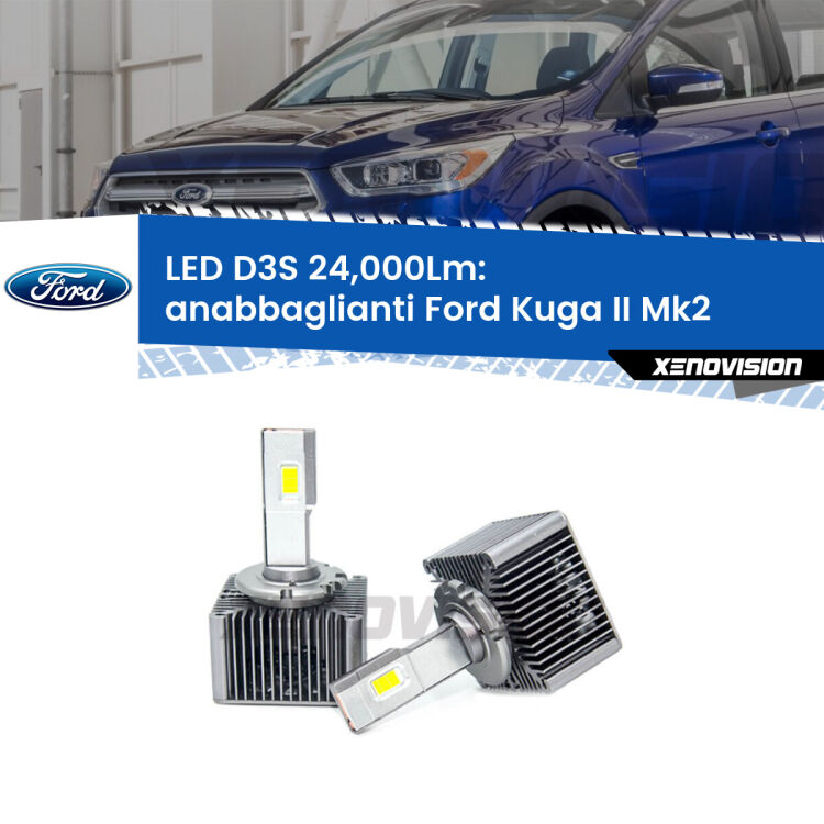 <strong>Kit trasformazione a LED per fari xenon di serie Ford Kuga II</strong> Mk2 2012 - 2019. Lampade <strong>D3S</strong> Plug&Play no-errori 24.000Lumen da Xenovision.
