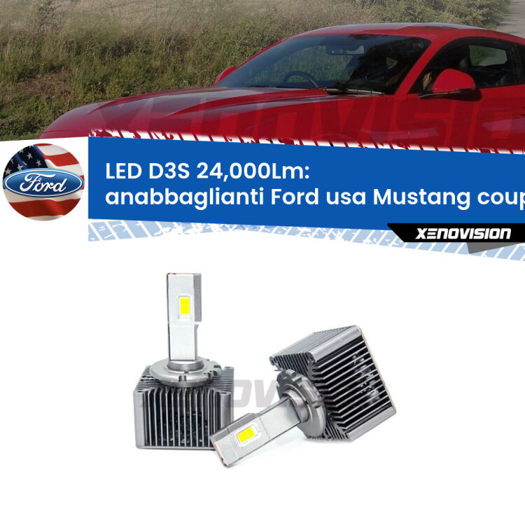 0 Anabbaglianti LED D3S per Ford usa Mustang coupe con xenon automatici 24,000Lumen Canbus <strong>Kit trasformazione a LED per fari xenon di serie Ford usa Mustang coupe</strong> con xenon automatici. Lampade <strong>D3S</strong> Plug&Play no-errori 24.000Lumen da Xenovision.