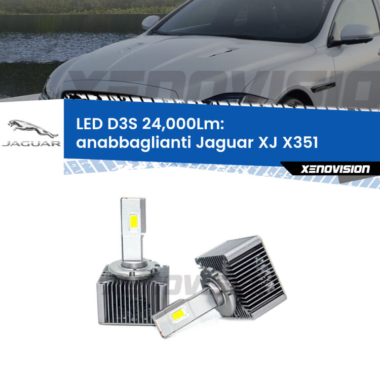 0 Anabbaglianti LED D3S per Jaguar XJ X351 2010 - 2019 24,000Lumen Canbus <strong>Kit trasformazione a LED per fari xenon di serie Jaguar XJ</strong> X351 2010 - 2019. Lampade <strong>D3S</strong> Plug&Play no-errori 24.000Lumen da Xenovision.