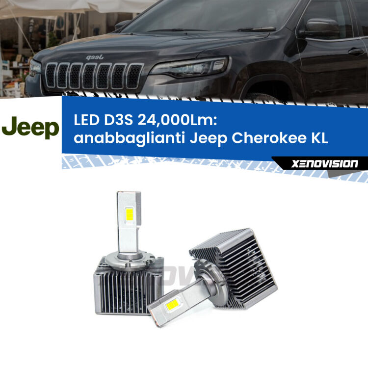 <strong>Kit trasformazione a LED per fari xenon di serie Jeep Cherokee</strong> KL 2014 in poi. Lampade <strong>D3S</strong> Plug&Play no-errori 24.000Lumen da Xenovision.