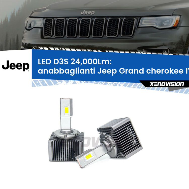 Anabbaglianti LED D3S per Jeep Grand cherokee IV WK2 2014 - 2020 24,000Lumen Canbus <strong>Kit trasformazione a LED per fari xenon di serie Jeep Grand cherokee IV</strong> WK2 2014 - 2020. Lampade <strong>D3S</strong> Plug&Play no-errori 24.000Lumen da Xenovision.