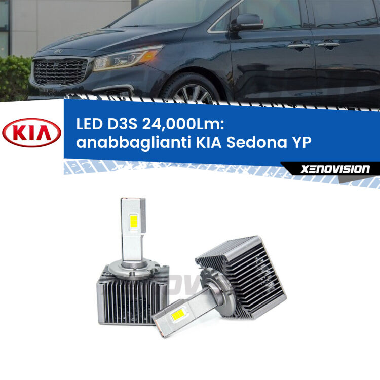 <strong>Kit trasformazione a LED per fari xenon di serie KIA Sedona</strong> YP 2014 in poi. Lampade <strong>D3S</strong> Plug&Play no-errori 24.000Lumen da Xenovision.