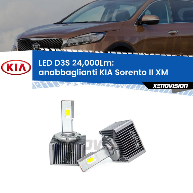 <strong>Kit trasformazione a LED per fari xenon di serie KIA Sorento II</strong> XM 2009 - 2014. Lampade <strong>D3S</strong> Plug&Play no-errori 24.000Lumen da Xenovision.