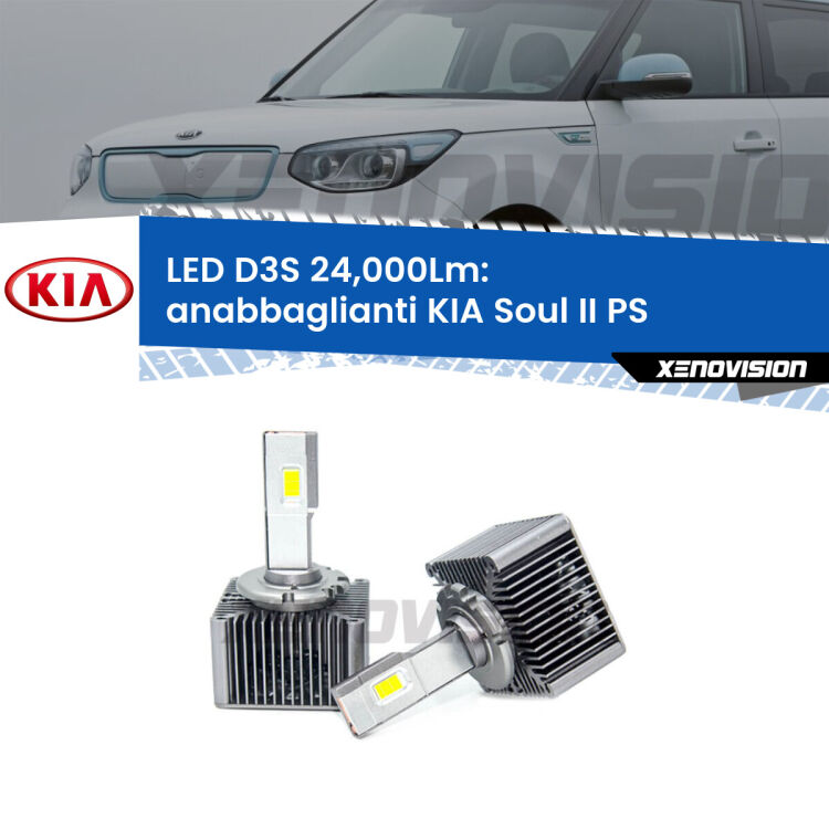 <strong>Kit trasformazione a LED per fari xenon di serie KIA Soul II</strong> PS 2015 in poi. Lampade <strong>D3S</strong> Plug&Play no-errori 24.000Lumen da Xenovision.