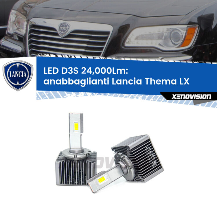 <strong>Kit trasformazione a LED per fari xenon di serie Lancia Thema</strong> LX 2011 - 2014. Lampade <strong>D3S</strong> Plug&Play no-errori 24.000Lumen da Xenovision.