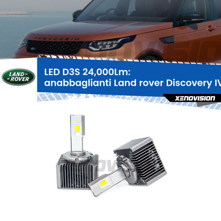 <strong>Kit trasformazione a LED per fari xenon di serie Land rover Discovery IV</strong> L319 2009 - 2015. Lampade <strong>D3S</strong> Plug&Play no-errori 24.000Lumen da Xenovision.