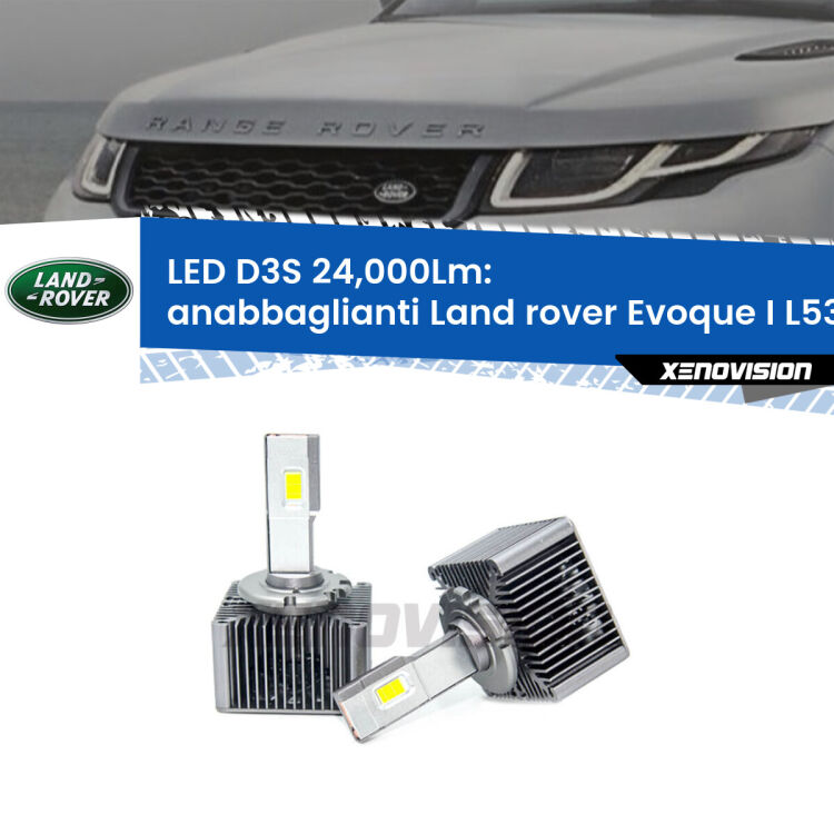 <strong>Kit trasformazione a LED per fari xenon di serie Land rover Evoque I</strong> L538 2011 in poi. Lampade <strong>D3S</strong> Plug&Play no-errori 24.000Lumen da Xenovision.