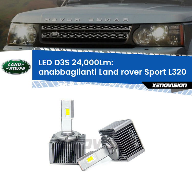 Anabbaglianti LED D3S per Land rover Sport L320 2010 - 2013 24,000Lumen Canbus <strong>Kit trasformazione a LED per fari xenon di serie Land rover Sport</strong> L320 2010 - 2013. Lampade <strong>D3S</strong> Plug&Play no-errori 24.000Lumen da Xenovision.