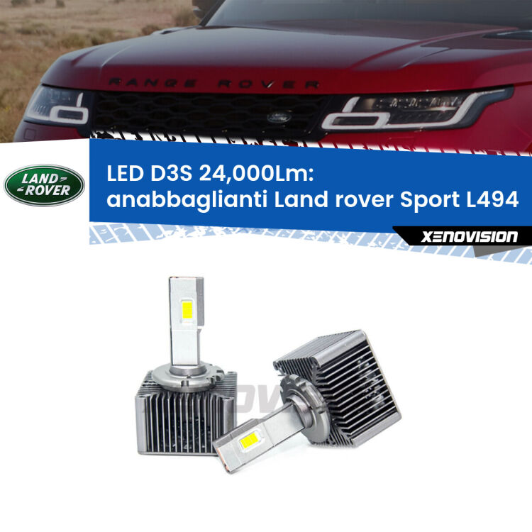 Anabbaglianti LED D3S per Land rover Sport L494 2013 in poi 24,000Lumen Canbus <strong>Kit trasformazione a LED per fari xenon di serie Land rover Sport</strong> L494 2013 in poi. Lampade <strong>D3S</strong> Plug&Play no-errori 24.000Lumen da Xenovision.