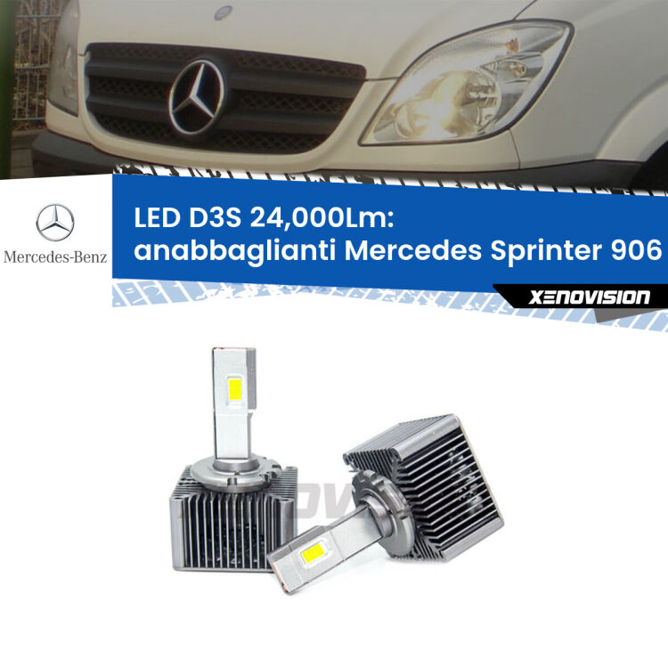 <strong>Kit trasformazione a LED per fari xenon di serie Mercedes Sprinter</strong> 906 2013 - 2018. Lampade <strong>D3S</strong> Plug&Play no-errori 24.000Lumen da Xenovision.