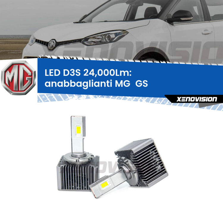 Anabbaglianti LED D3S per MG  GS  2016 - 2019 24,000Lumen Canbus <strong>Kit trasformazione a LED per fari xenon di serie MG  GS</strong>  2016 - 2019. Lampade <strong>D3S</strong> Plug&Play no-errori 24.000Lumen da Xenovision.