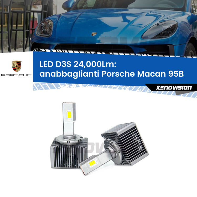 <strong>Kit trasformazione a LED per fari xenon di serie Porsche Macan</strong> 95B 2014 - 2018. Lampade <strong>D3S</strong> Plug&Play no-errori 24.000Lumen da Xenovision.