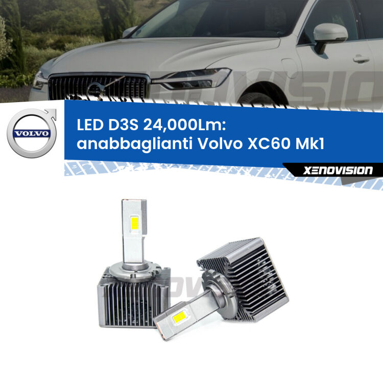 <strong>Kit trasformazione a LED per fari xenon di serie Volvo XC60</strong> Mk1 2014 - 2016. Lampade <strong>D3S</strong> Plug&Play no-errori 24.000Lumen da Xenovision.