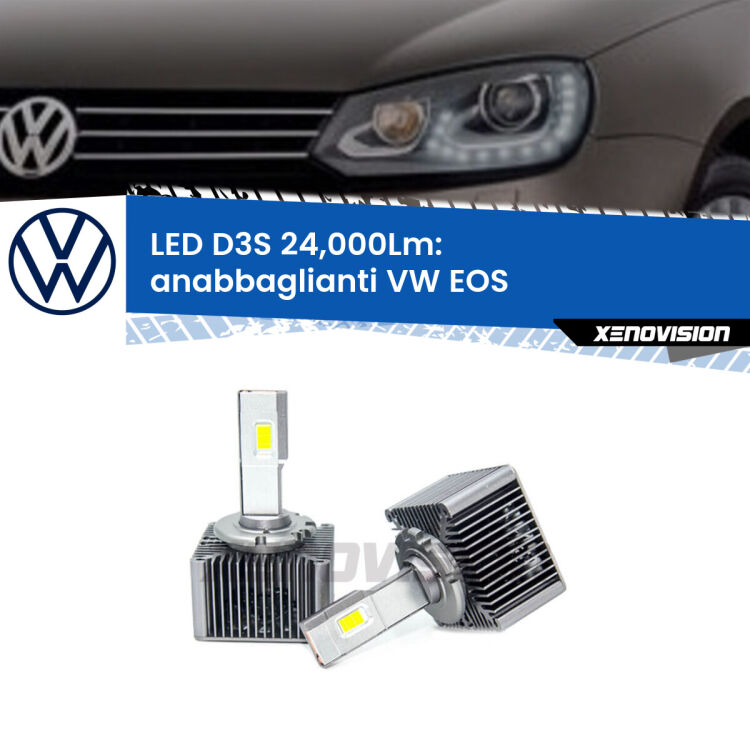 <strong>Kit trasformazione a LED per fari xenon di serie VW EOS</strong>  2011 - 2015. Lampade <strong>D3S</strong> Plug&Play no-errori 24.000Lumen da Xenovision.
