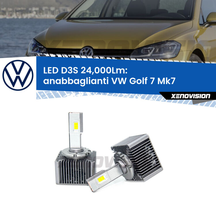 <strong>Kit trasformazione a LED per fari xenon di serie VW Golf 7</strong> Mk7 2012 - 2019. Lampade <strong>D3S</strong> Plug&Play no-errori 24.000Lumen da Xenovision.