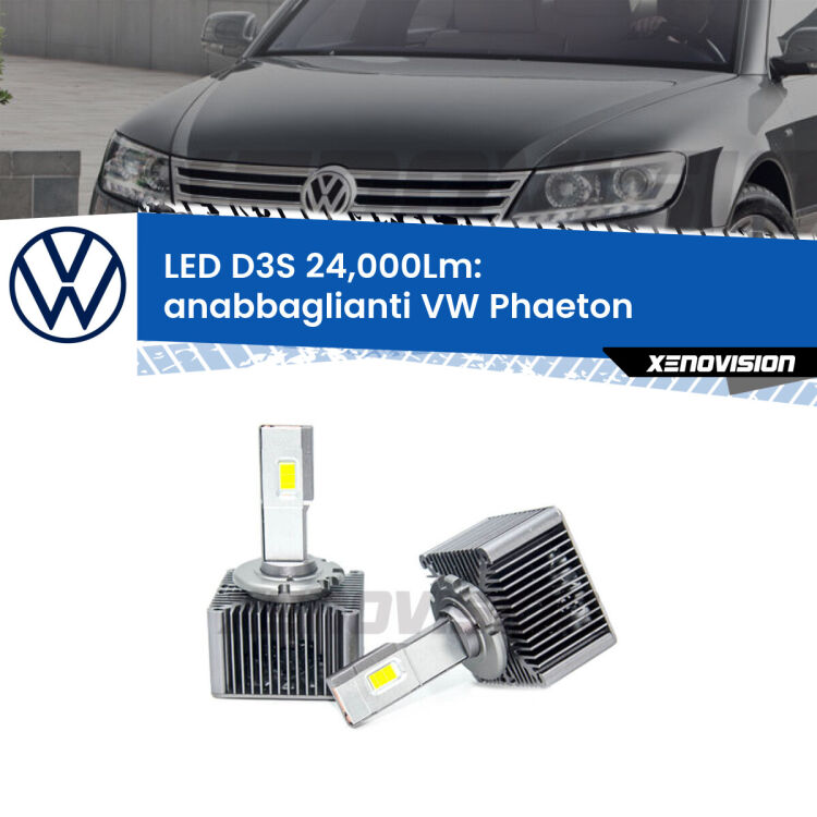 <strong>Kit trasformazione a LED per fari xenon di serie VW Phaeton</strong>  2011 - 2016. Lampade <strong>D3S</strong> Plug&Play no-errori 24.000Lumen da Xenovision.