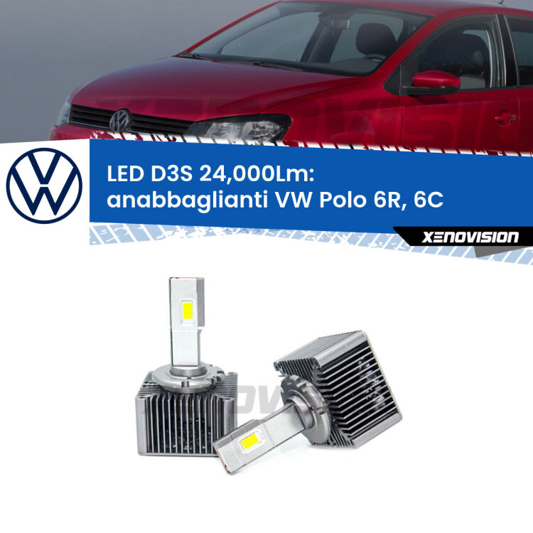 <strong>Kit trasformazione a LED per fari xenon di serie VW Polo</strong> 6R, 6C 2009 - 2016. Lampade <strong>D3S</strong> Plug&Play no-errori 24.000Lumen da Xenovision.
